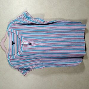 01545 Talbots red, turquoise, & peach striped S/S blouse XL NWT